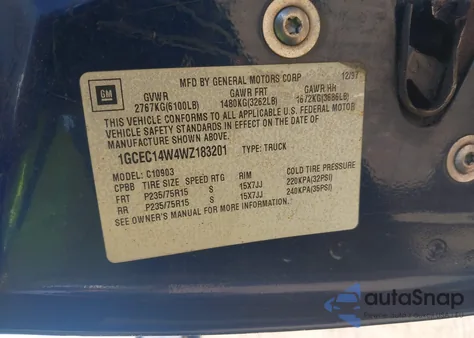 1998 Chevrolet Gmt-400 C1500 z USA, uszkodzony, nr VIN 1GCEC14W4WZ183201